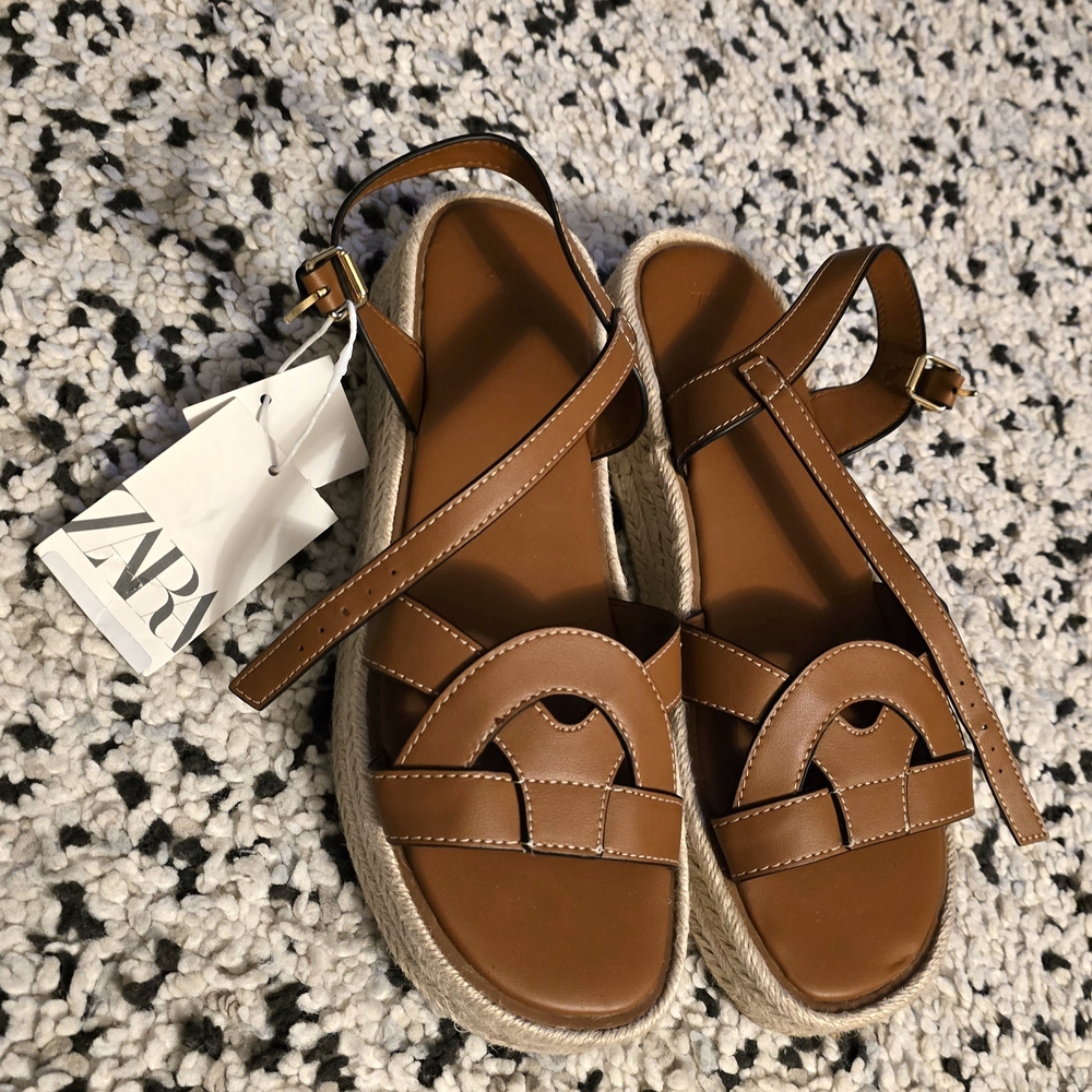 Zara Faux Leather Espadrille Sandals